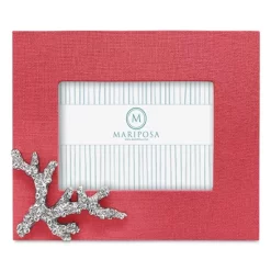 Best Pirce 🔔 Mariposa Coral Linen Frame With Coral Icon, 4" X 6" 🛒