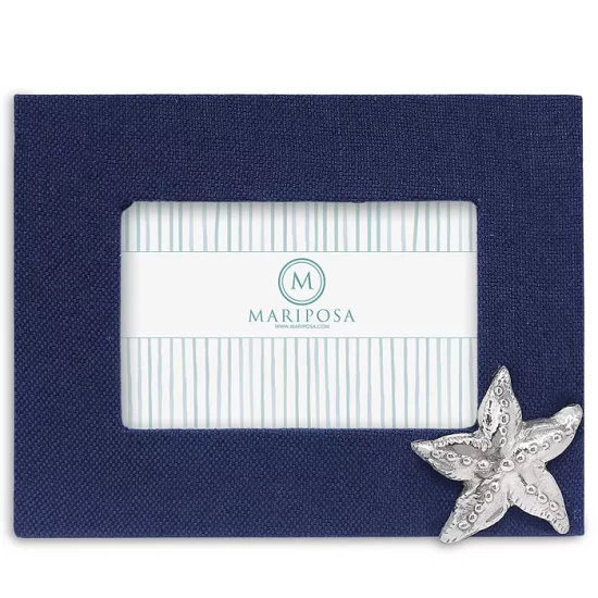 Cheap โ Mariposa Navy Blue Linen With Starfish Frame, 4" X 6" ๐ 1 Cheap โ Mariposa Navy Blue Linen With Starfish Frame, 4" X 6" ๐
