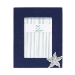 Coupon 🔔 Mariposa Navy Blue Linen With Starfish Frame, 5" X 7" 💯