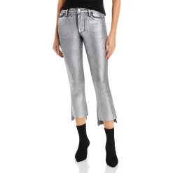 Brand new ⭐ FRAME Le Crop Mini High Rise 🧥 Coated Bootcut 👖 Jeans In Gunmetal Noir 🎉